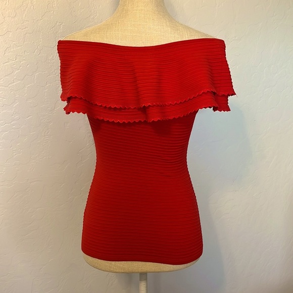 MILLY Textured Flounce Sleeveless Top - Poppy Red- Size S - Picture 10 of 10